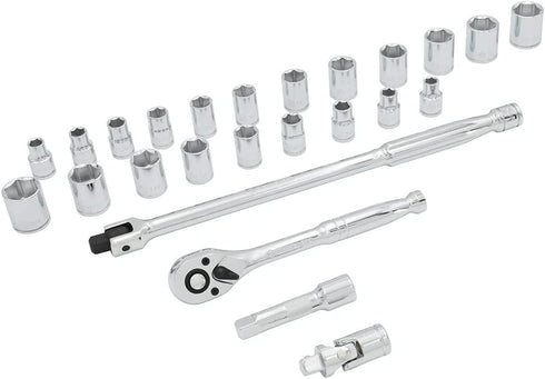 MichaelPro 25-Pc 3/8-Inch Drive Breaker Bar, Ratchet and Socket Set - Metric and SAE